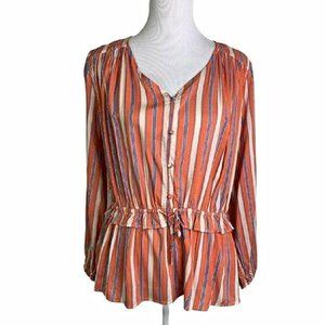 Kori Boho Style Coral Blue Striped Tunic Top NEW NWT Szs S - M - L DEAL!!